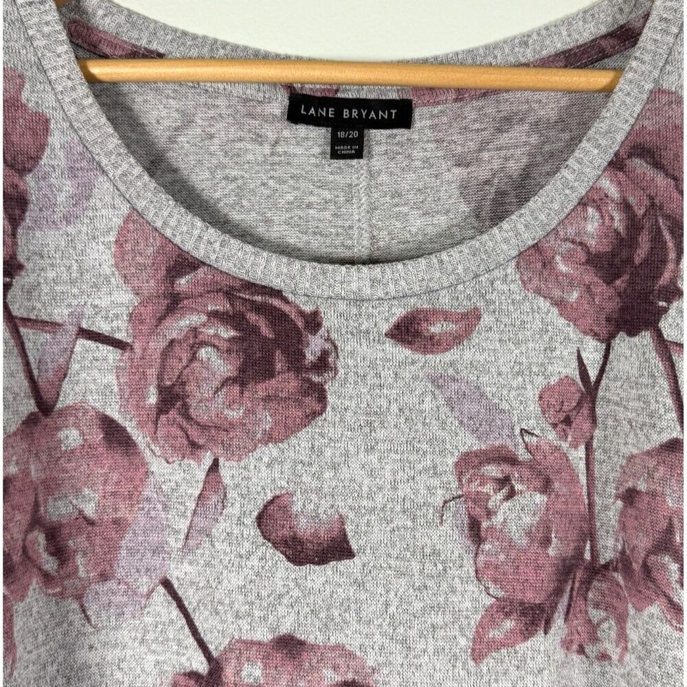 Lane Bryant Floral Sweater Womens 18 20 Gray Pink 3/4 Sleeve Plus Size